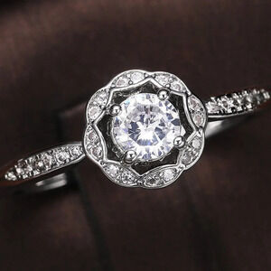 😍Diamond CZ Beautiful Carved Vintage Hollow Silver Flower Rings for Women, K848